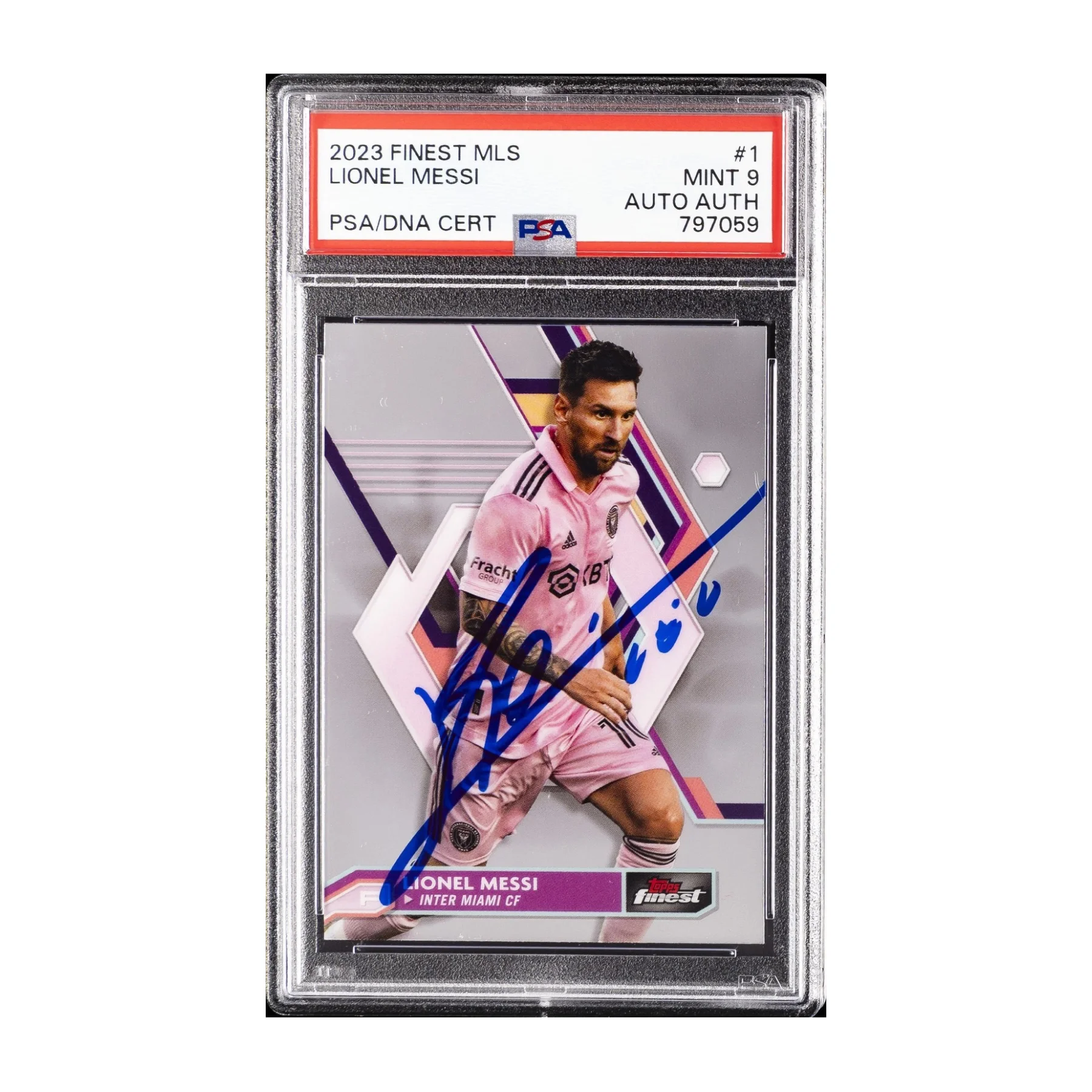 Topps Finest MLS#1 Lionel Messi PSA9 Auto Authentic 2023